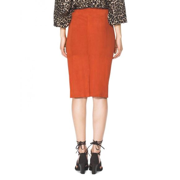Tamara Mellon Fringed Boho Suede Skirt Burnt Orange 6 $895 - Picture 2 of 16